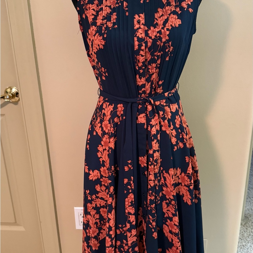 Nanette Lepore Navy and Coral Floral Midi Dress